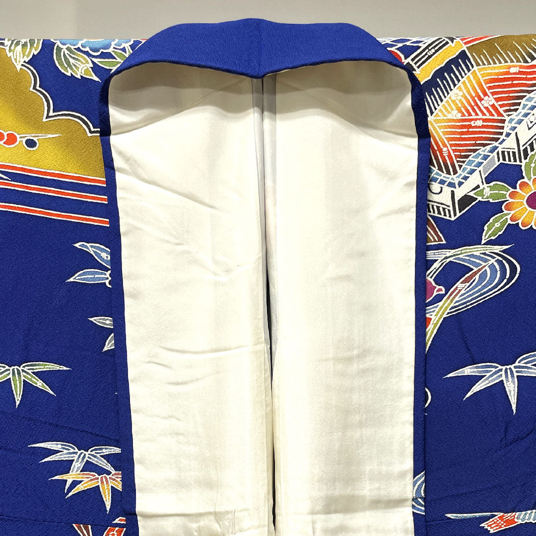 振袖 身丈167.5cm 裄丈68cm 袷  瑠璃色 京紅型 吉祥文様  正絹 Aランク 紺系 1113001773518