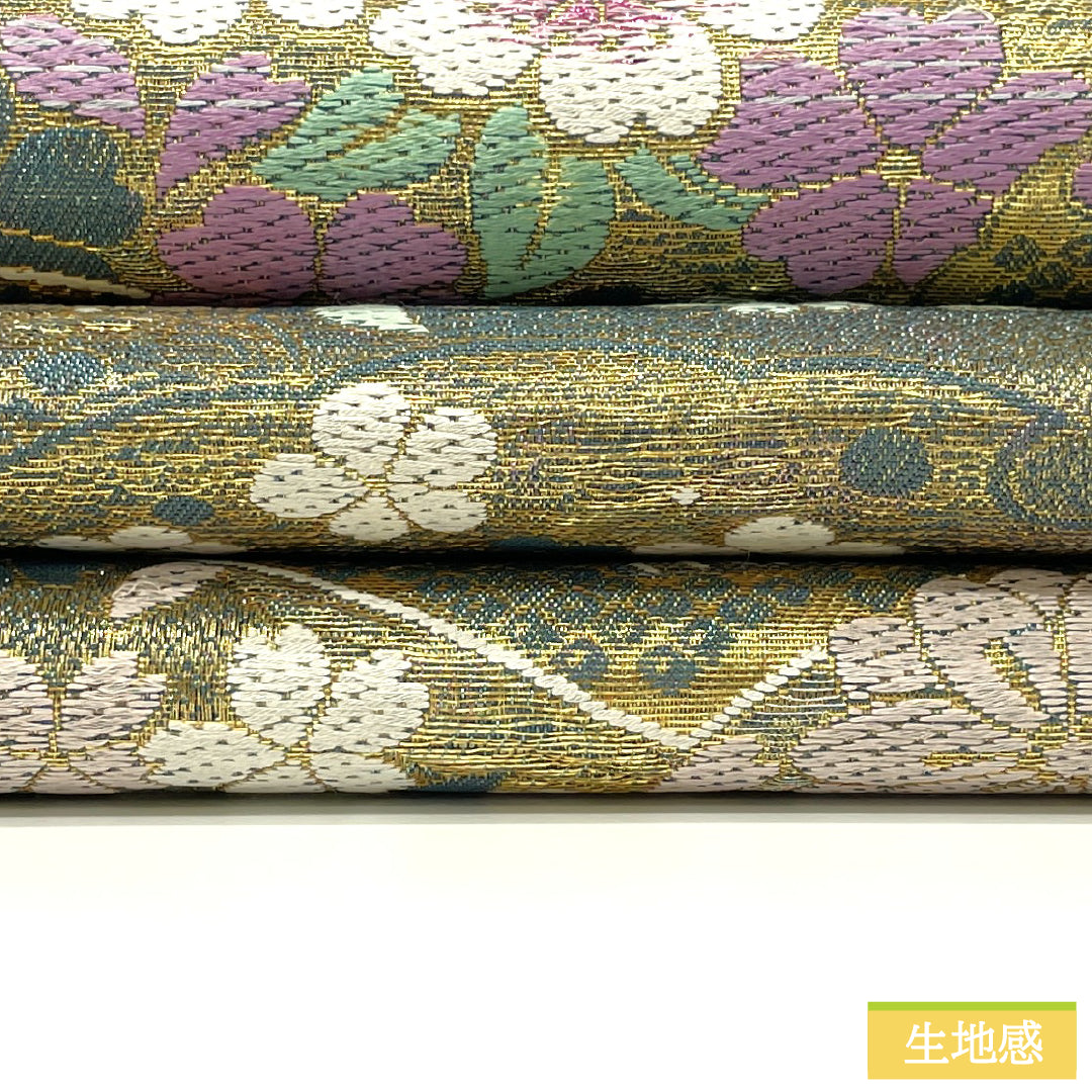 Fukuro obi, pure silk, S rank, reversible, Nishijin-ori, cherry blossoms, stripes, obi length 464cm, Rokutsu, formal, gradation, 1123017262499