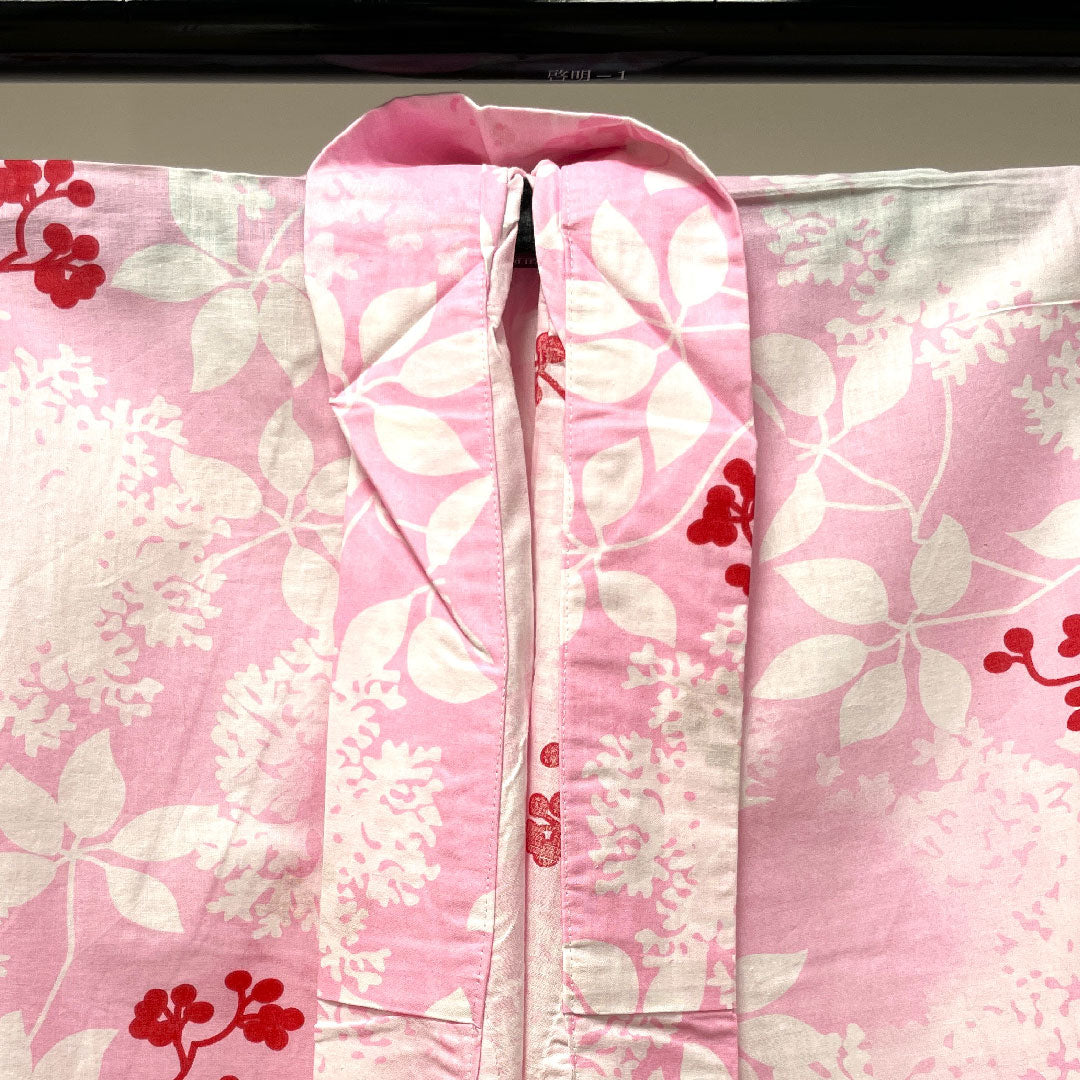 浴衣 唐棣色 草花模様 木綿 Sランク 単衣 身丈164cm 裄丈67.5cm ピンク系 1118002622413