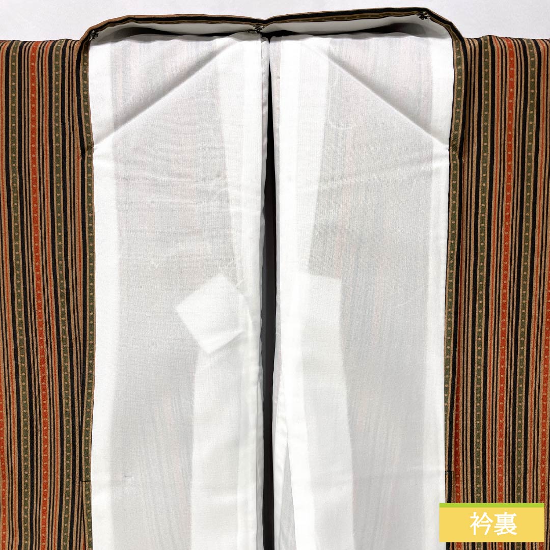 Small pattern, polyester, length 162.5cm, sleeve length 65.5cm, lined, striped, washable kimono, S rank, beige, 1115005502425