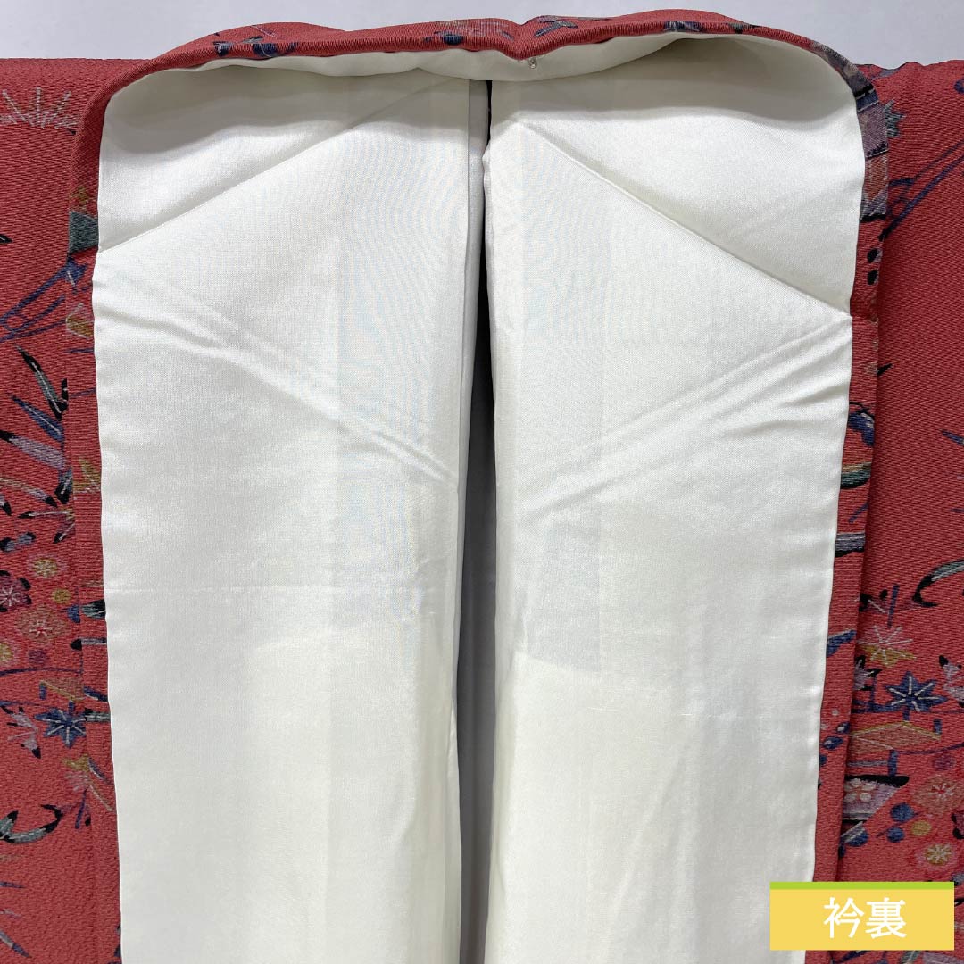 小紋 正絹 Aランク 身丈162cm 裄丈64cm 袷 祭紅色（さいこういろ） 茶屋辻 松竹梅 型染 赤系 1115006883412