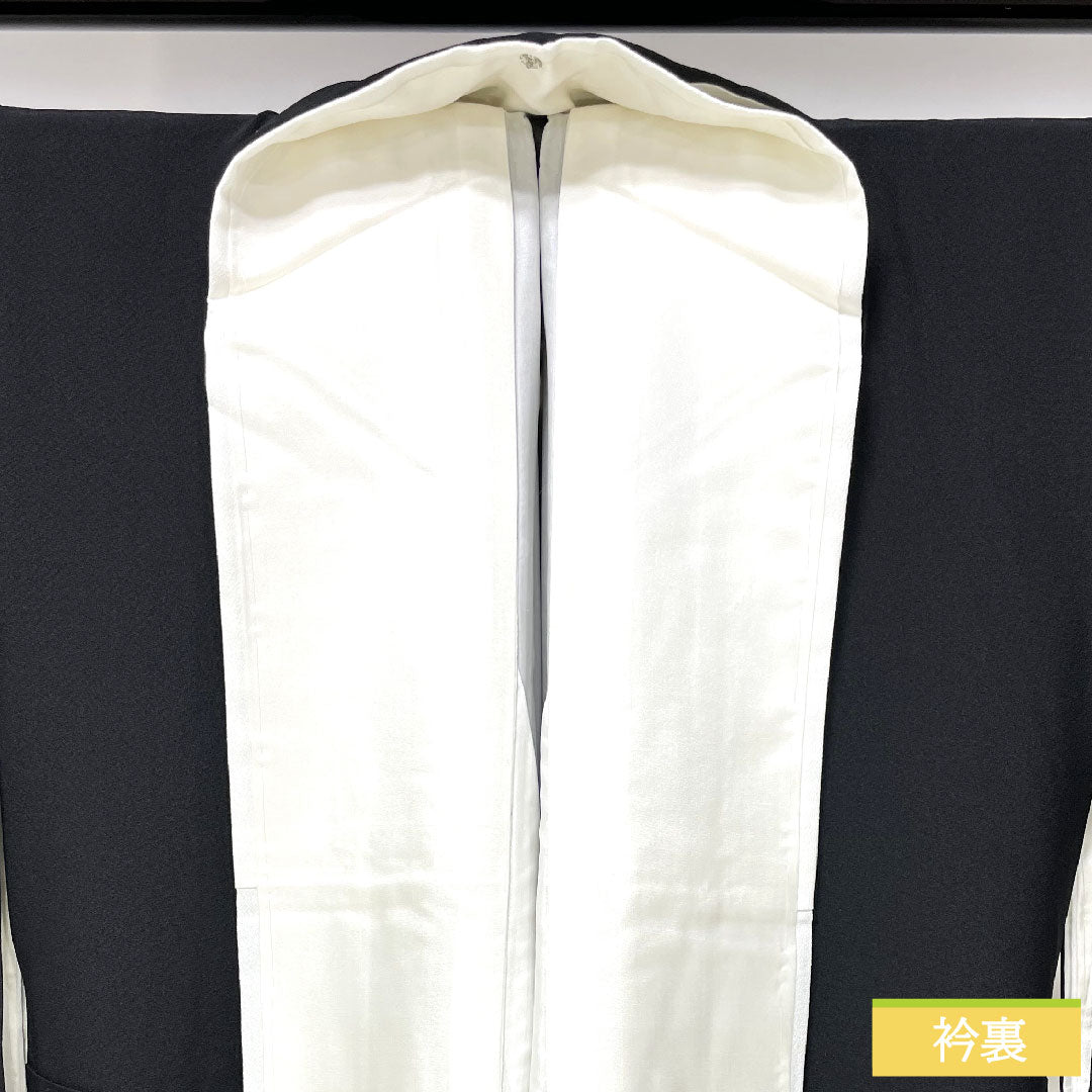 Black formal kimono, pure silk, length 152.5cm, sleeve length 63cm, lined, Kyoto Yuzen, crane, artist's work, hidden plaid, five crests, bellflower, S rank, black, 1111001392210