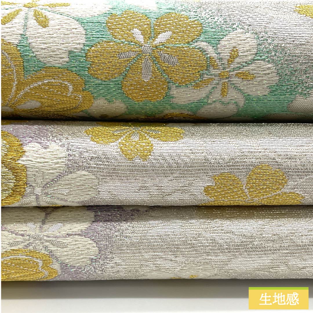 Fukuro Obi (Sash) - Pure Silk, Silver-White Color, Cherry Blossoms, Length 450cm, A Rank, Six-Way, Formal, Silver, 1123012133422