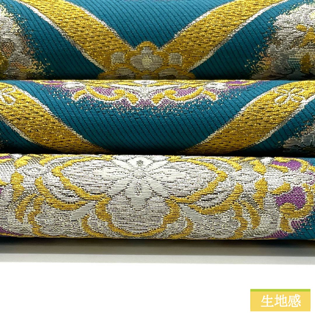 【未仕立】袋帯 正絹 Sランク 濃浅葱色（こいあさぎいろ） 振袖用 菱 華文  帯丈424cm 六通 フォーマル 青系 1123013642317