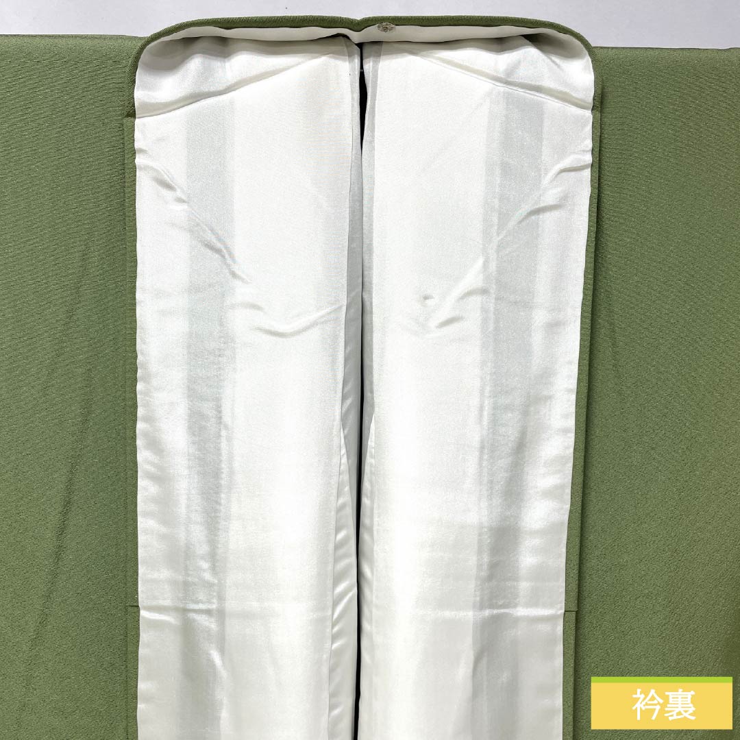 色無地 正絹 Sランク 身丈164cm 裄丈64cm 山鳩色（やまばといろ） 素無地 本場奄美大島泥染 変り三越ちりめん 袷 緑系 1114002592419
