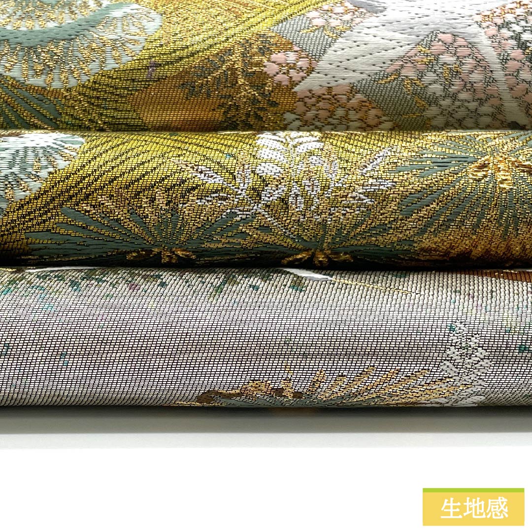 袋帯 正絹 留袖用 鶴 扇面 菊 帯丈436cm Sランク 六通 フォーマル 黒系 1123013362310