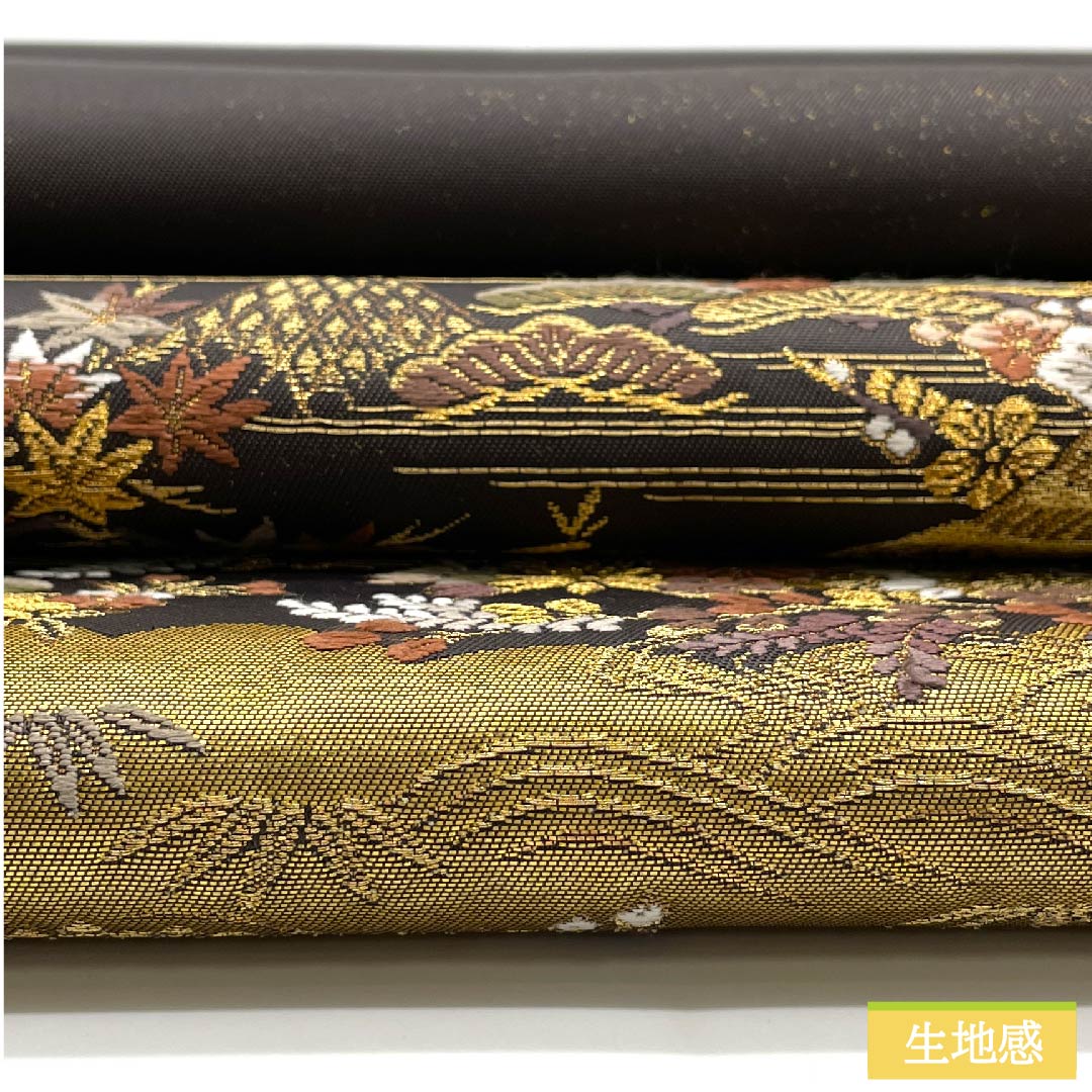 袋帯 正絹 消炭黒色（けしずみぐろいろ） 古典柄 加納幸 御所解文 帯丈437cm Sランク 六通 フォーマル 金系 1123011332321