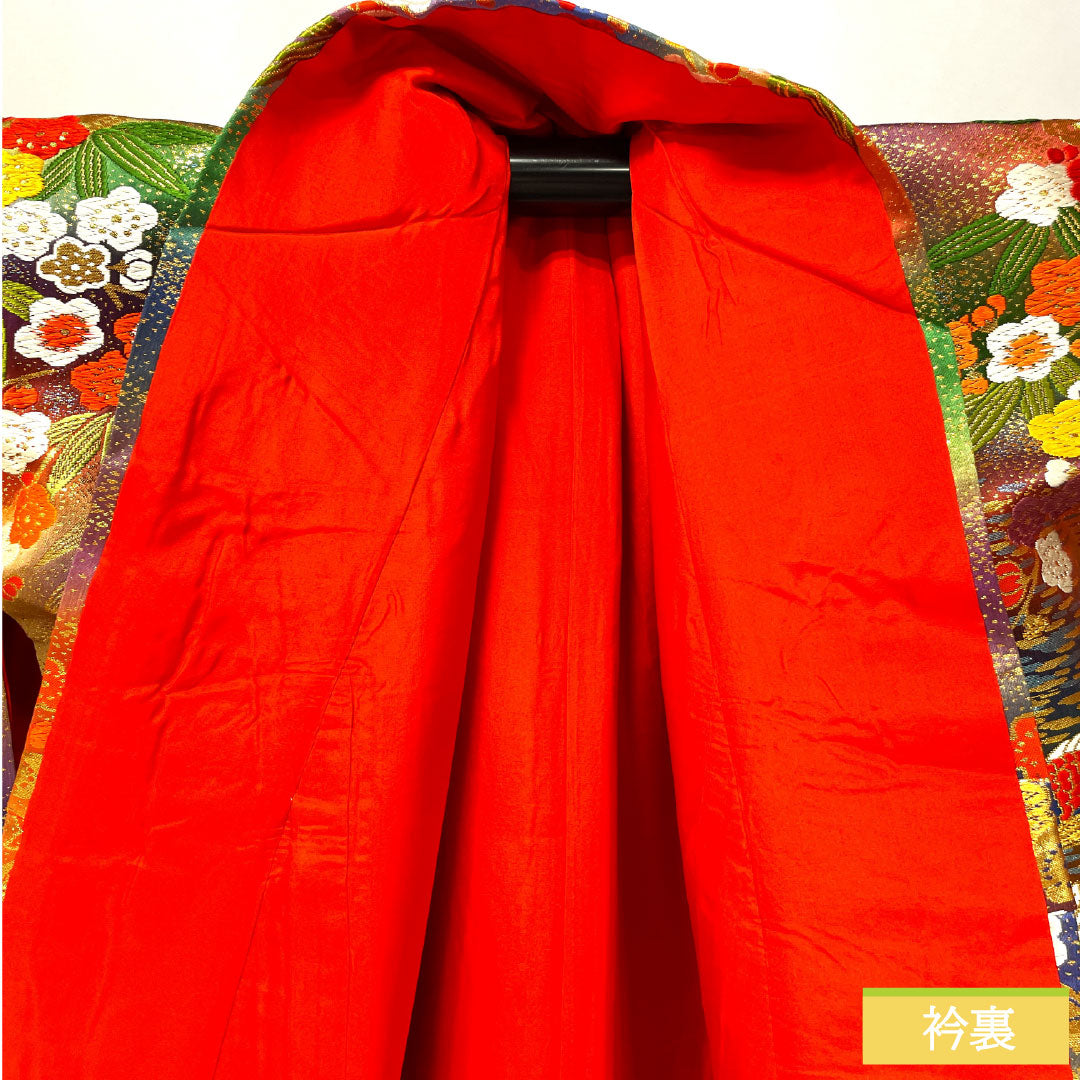 Irodourou Uchikake (Colored Kimono) - Pure Silk, S Rank, Length 192cm, Sleeve Length 67cm, Karaori Weave, Crane, Mandarin Duck, Plum Blossom, and Bamboo Design, Lined, Gradient Pattern, 1110000892999