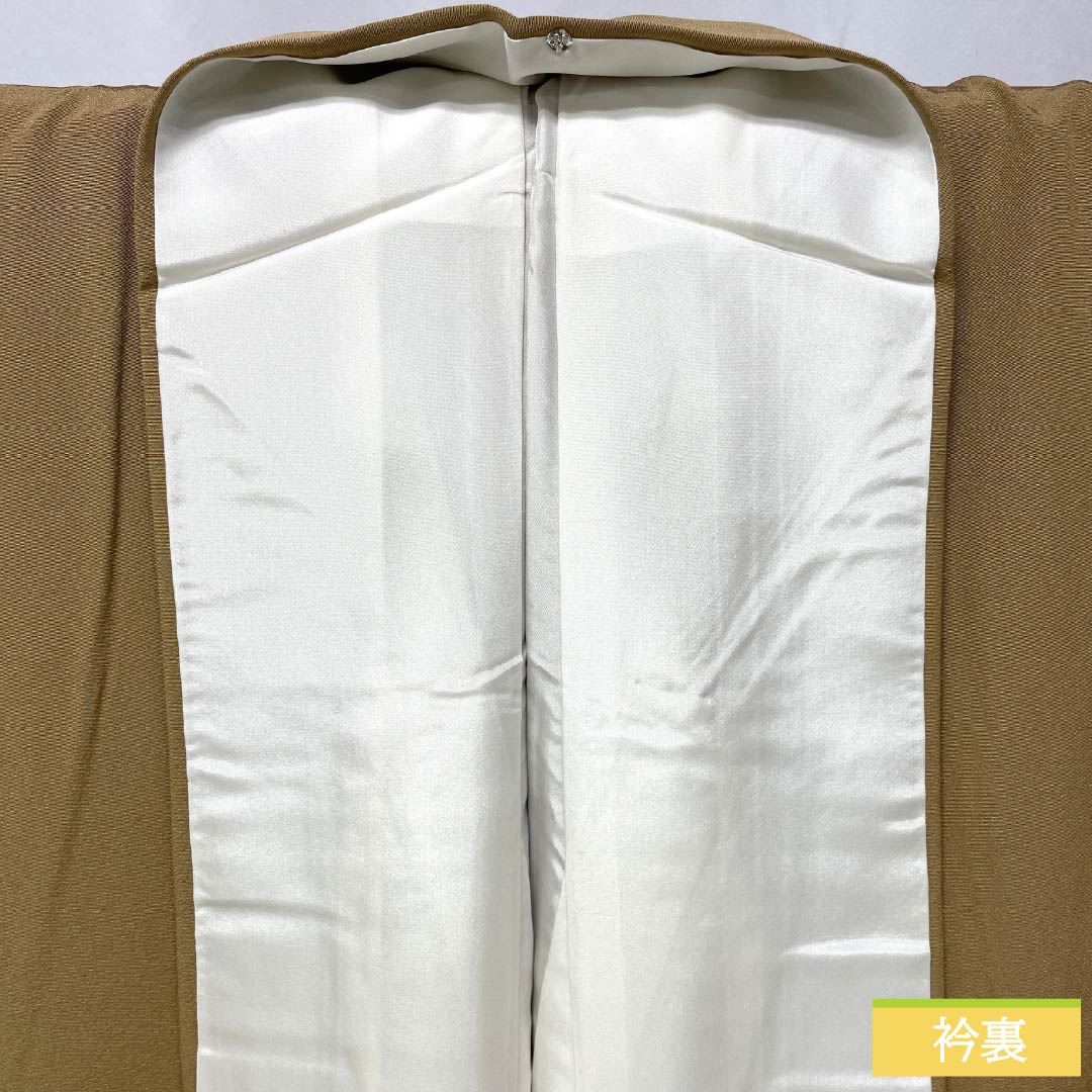 色留袖 正絹 Sランク 身丈157.5cm 裄丈63cm 袷 丁子色（ちょうじいろ） 一つ紋 丸に違い鷹の羽 草花 スコッチガード 一つ紋 茶系 1111002022314