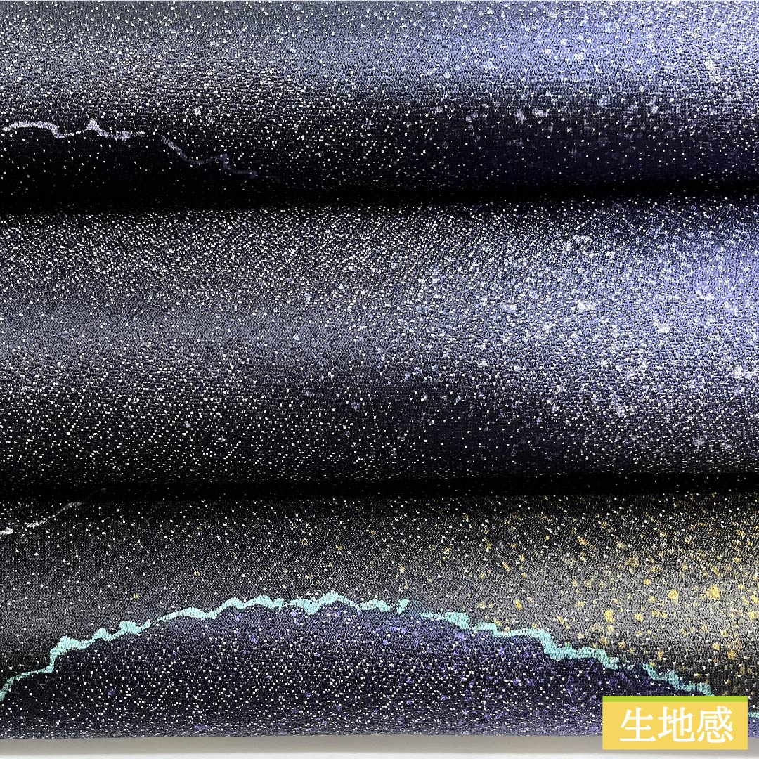 Fukuro Obi (Japanese traditional obi) made of pure silk, indigo blue, silver thread, abstract pattern, aurora, obi length 460cm, rank S, point pattern, semi-formal, navy blue, 1123010882418