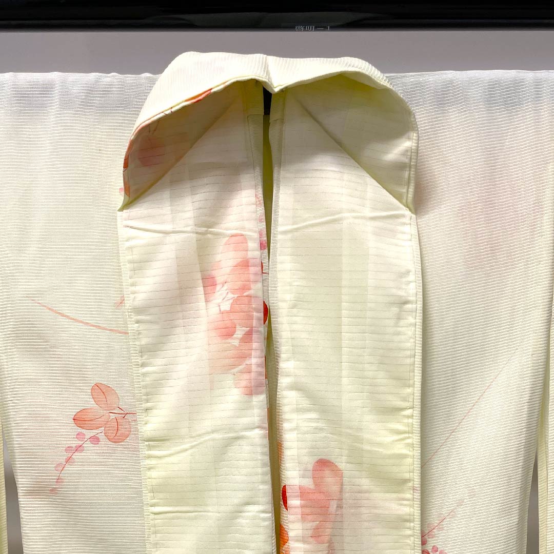 Summer pure silk komon length 157.5cm sleeve length 64.5cm white lily colored bush clover silk B rank cream color 1132000044315