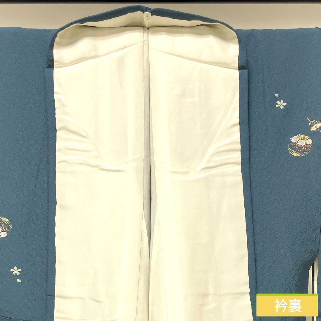 小紋 正絹 身丈150.5cm 裄丈62.5cm 袷 錆納戸色（さびなんどいろ） 雪輪 うさぎ Bランク 青系 1115004214117