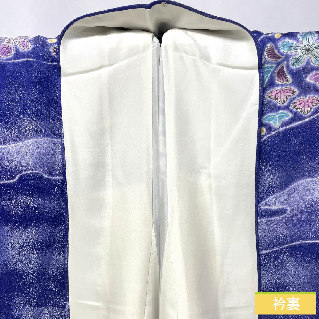 振袖 正絹 Sランク 身丈172.5cm 裄丈68cm 袷 青紫色（あおむらさきいろ） 銀通し 辻が花 遠山 ソフトガード加工 紫系 1113002552620