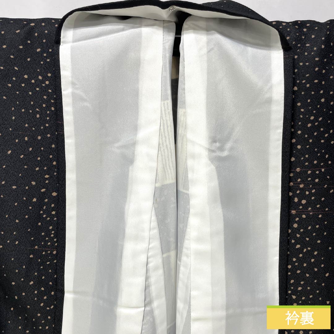 Komon (small pattern) Polyester Kimono, Rank B, Length 165.5cm, Sleeve Length 65.5cm, Lined, Dot Pattern, Checkered Pattern, Washable, Black, 1115006754510