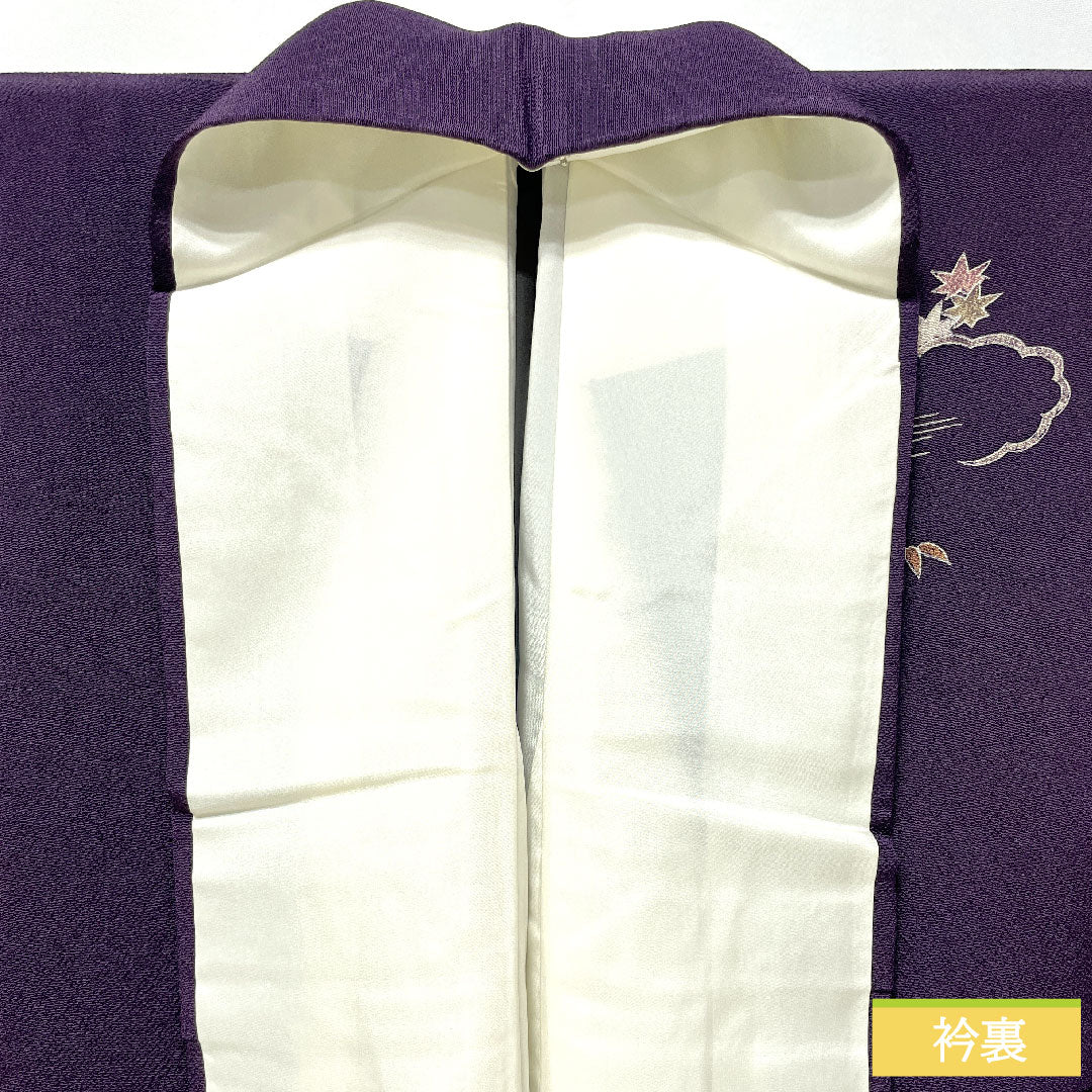 訪問着 正絹 袷 身丈154cm 裄丈62.5cm 茄子紺色（なすこんいろ） 京友禅 ちりめん地 吉祥文様 Aランク 紫系 1112005463220