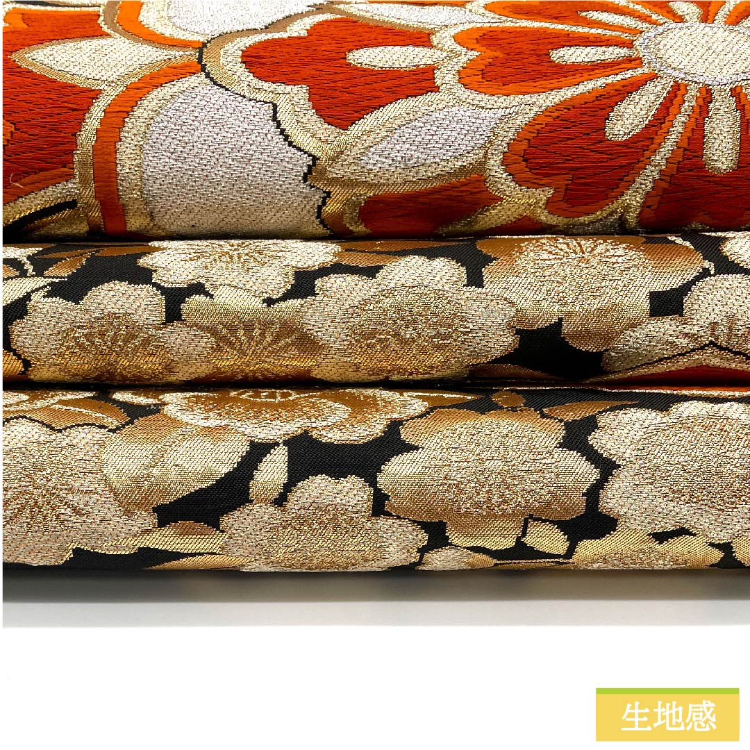 Fukuro Obi, Pure Silk, Black, Flower Pattern, Cherry Blossoms, Plum Blossoms, Autumn Leaves, Obi Length 416cm, S Rank, Six-way, Formal, Black, 1123011752310
