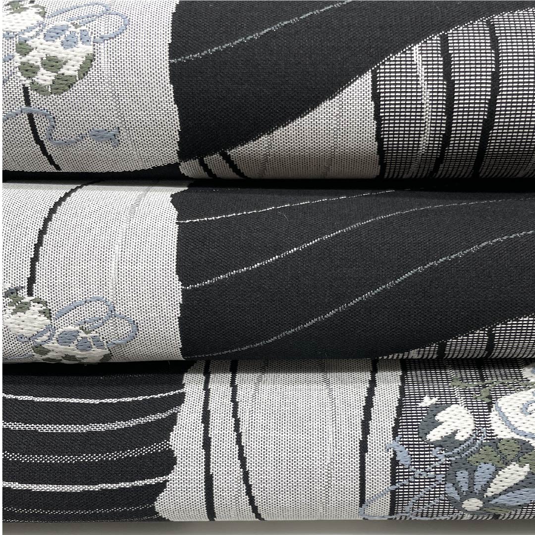 Fukuro Obi, Checkered Pattern, Gourd Pattern, Monotone, Length 438cm, Pure Silk, S Rank, Six-way, Casual, Gradient Style, 1123008812399