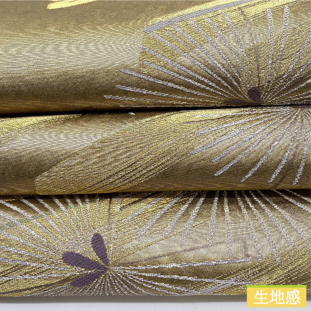 袋帯 金色 花模様 帯丈432cm 正絹 Sランク 六通 フォーマル 金系 1123009862321