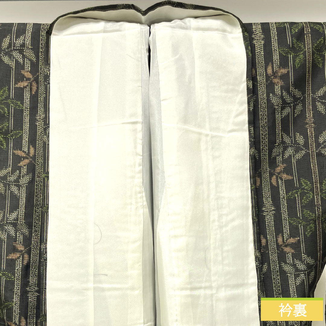 Murayama Oshima, pure silk, length 162.5cm, sleeve length 65.5cm, ensemble, bamboo pattern, basting thread included, unused, S rank, lined, black, 1116003252410