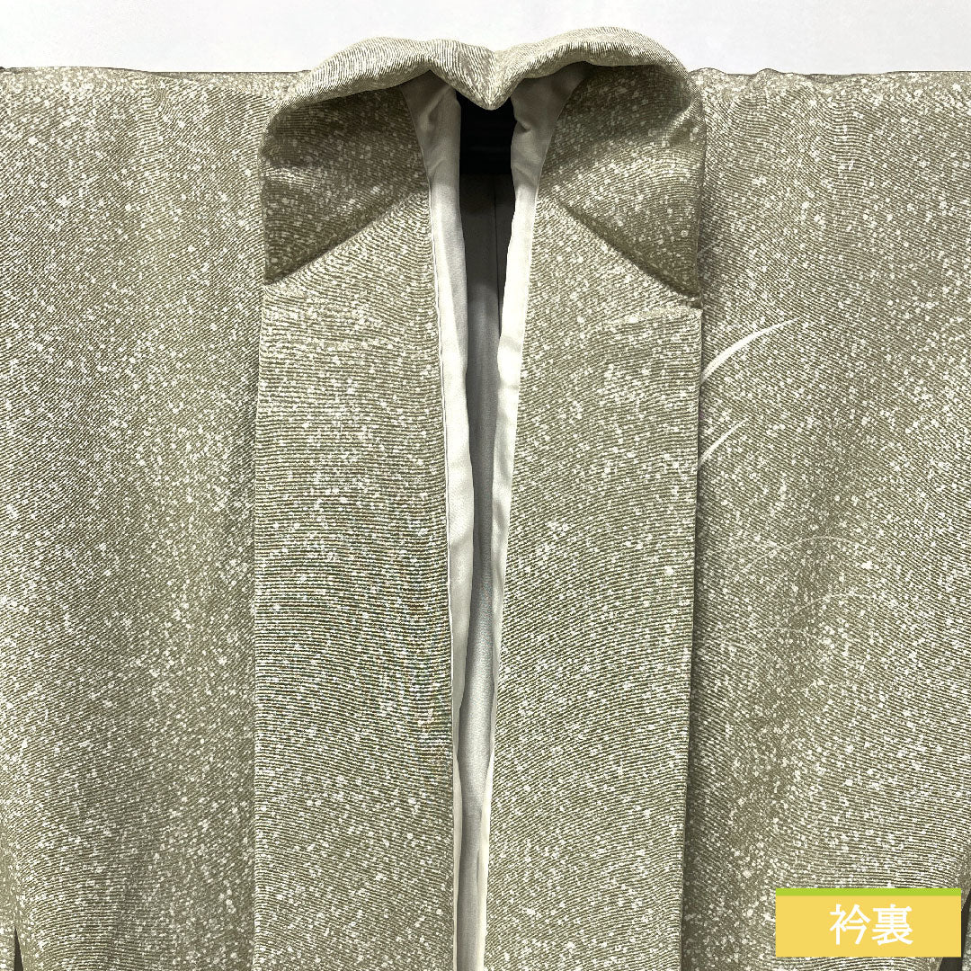 訪問着 正絹 袷 身丈157.5cm 裄丈62cm 蠟色（ろういろ） タタキ染 京友禅 菊 菖蒲 一つ紋 Sランク 緑系 1112005252319
