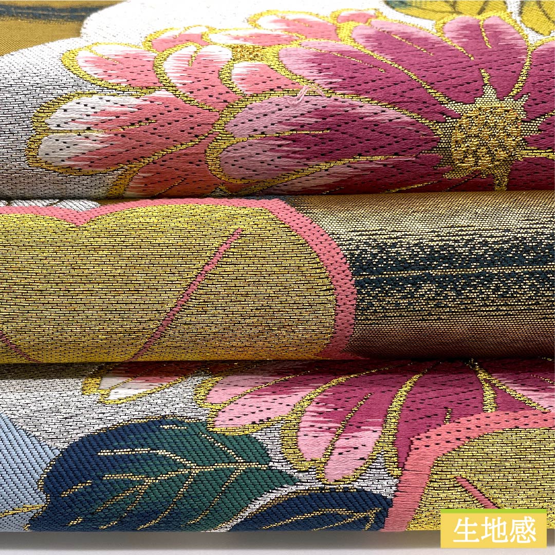 袋帯 高麗納戸色（こうらいなんどいろ） 梅 桜 花模様 石畳 帯丈430cm 正絹 Sランク 六通 フォーマル 緑系 1123010482319