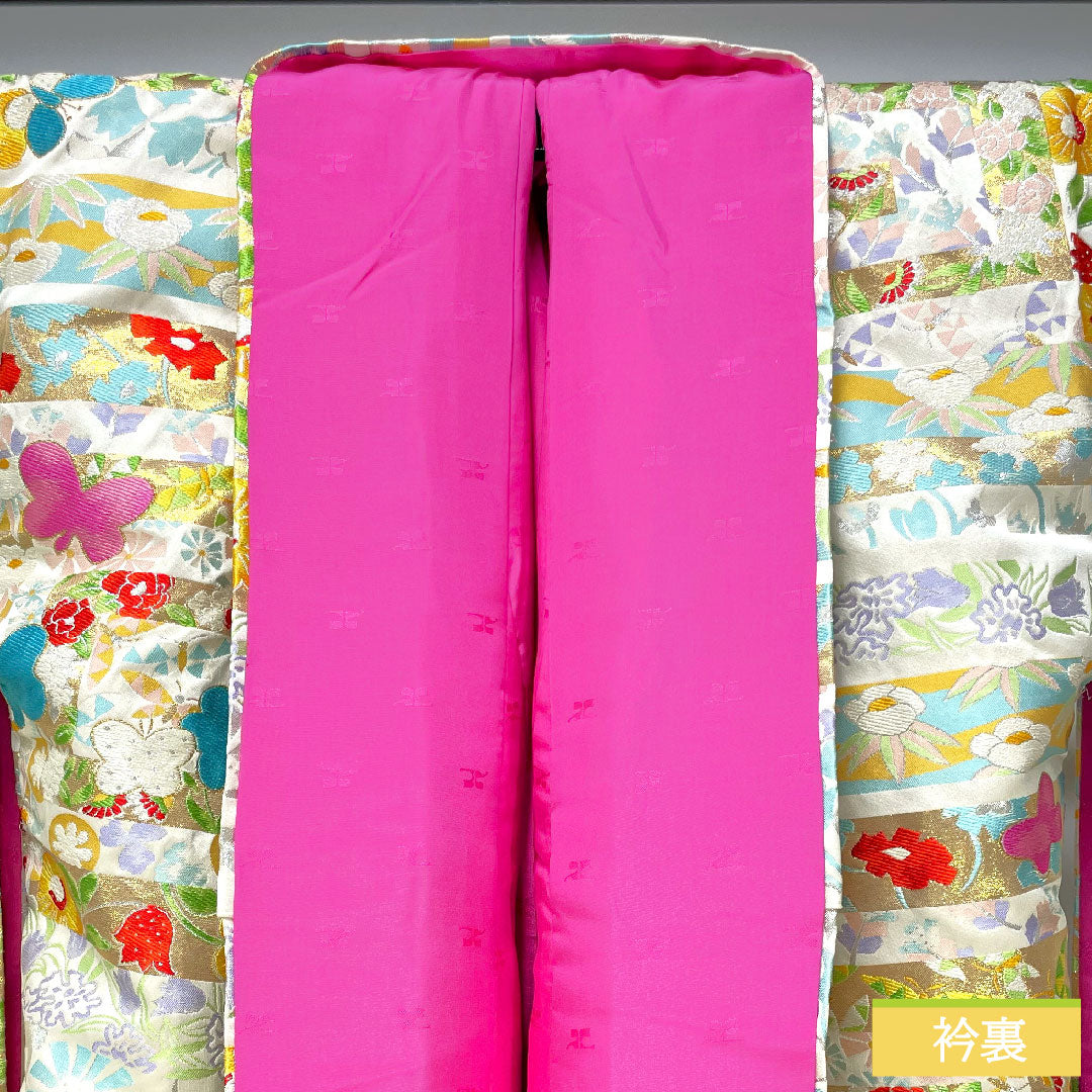 色打掛 正絹 身丈200cm 裄丈65.5cm  courreges（クレージュ） 蝶 草花模様 Sランク 袷 白系 1110000862911