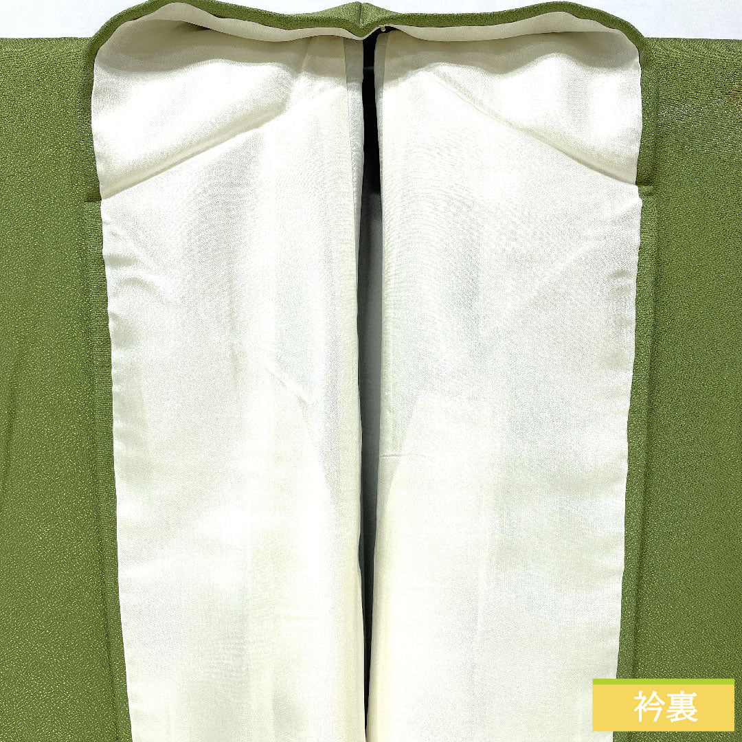 Plain color, pure silk, length 164.5cm, sleeve length 65cm, green robe embroidery, one crest, swallowtail butterfly, lined, S rank, green, 1114002012419