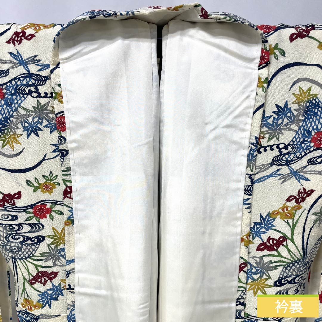 小紋 正絹 Sランク 身丈154.5cm 裄丈64cm 袷 乳白色（にゅうはくしょく） 京紅型 吉祥文様 しつけ糸付き 白系 1115006652211