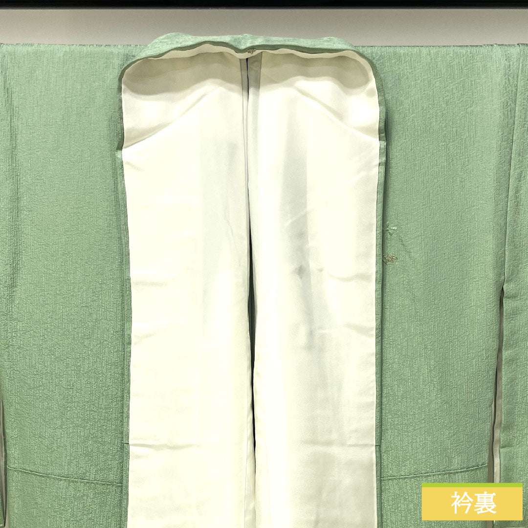 訪問着 正絹 袷 身丈159.5cm 裄丈66cm 裏葉色（うらはいろ） 蘇州刺繡 松 流水 しつけ糸付き 未使用品 Sランク 緑系 1112004172319
