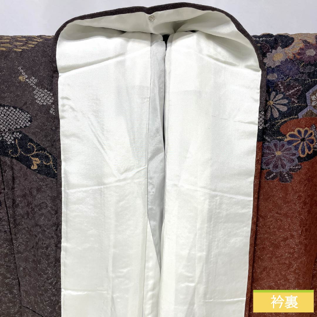 訪問着 正絹 Sランク 袷 身丈153cm 裄丈63cm 消炭色（けしずみいろ） 朱殷色（しゅあんいろ） 京友禅 絞り 銀通し 古典柄 マルチカラー 1112007702228