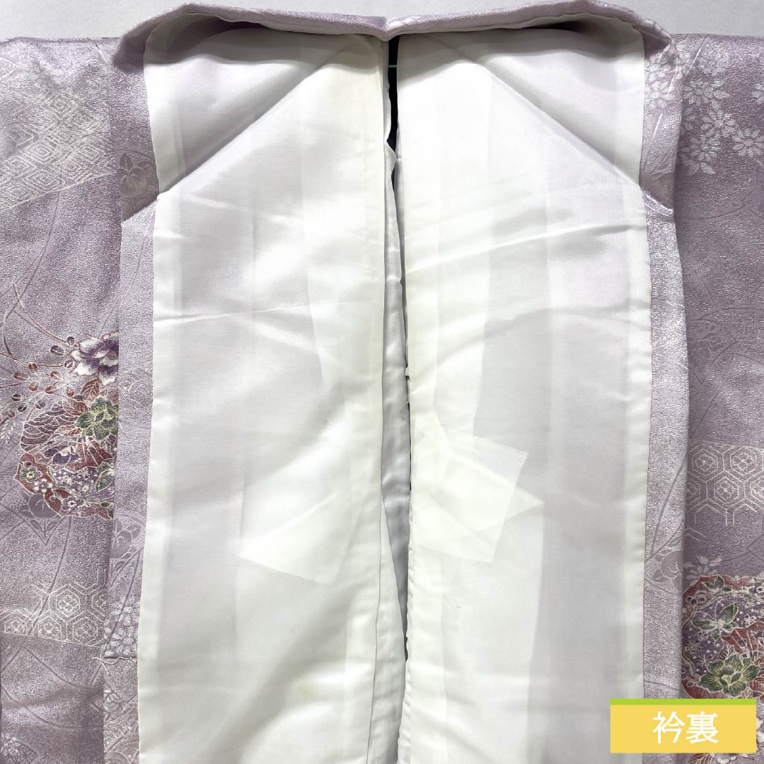 Small pattern, polyester, length 158.5cm, sleeve length 64cm, lined, white wisteria color, washable kimono, small flowers, mirror, basting thread included, A rank, purple, 1115005173320