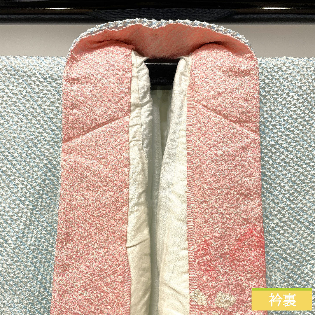 訪問着 正絹 袷 身丈159.5cm 裄丈64cm 藍白色（あいじろいろ） 総絞り 重ね衿付き Bランク 水色系 1112004824324