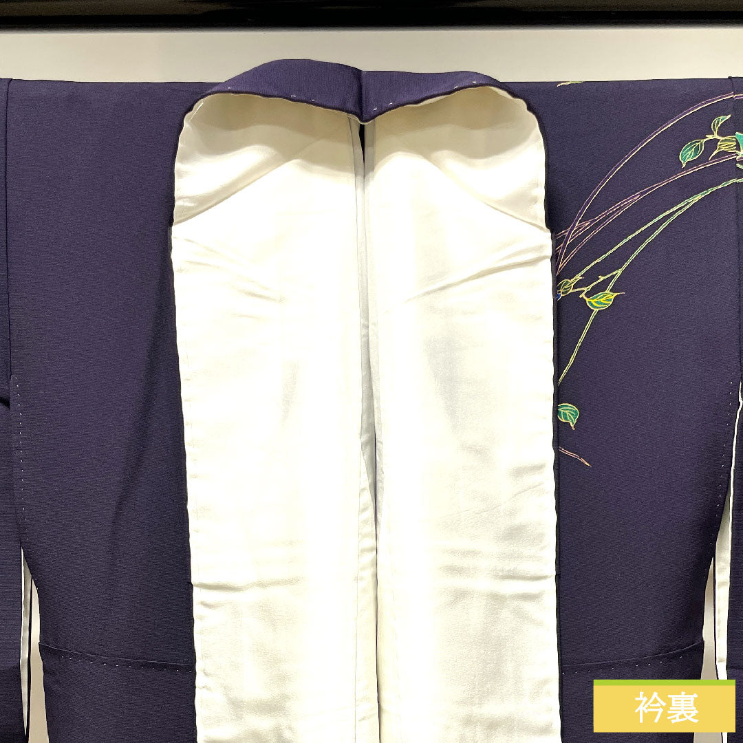 訪問着 正絹 袷 身丈158.5cm 裄丈65.5cm 褐色 草花模様 しつけ糸付き 未使用品 Sランク 紫系 1112003552320