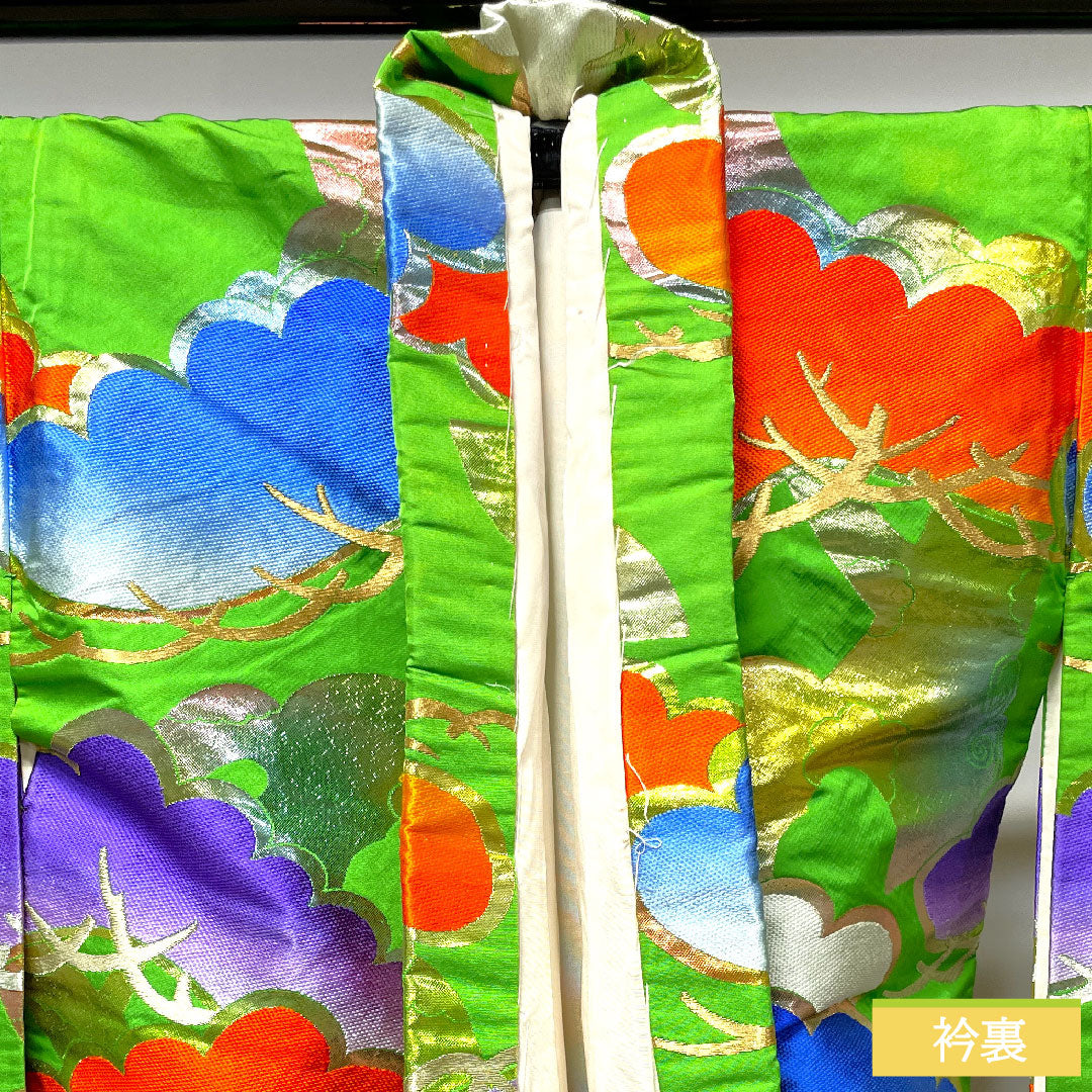色打掛 正絹 身丈198cm 裄丈66.5cm  龍村謹製 桐箱入り 長襦袢セット 唐織 松 Aランク 袷 緑系 1110000613919