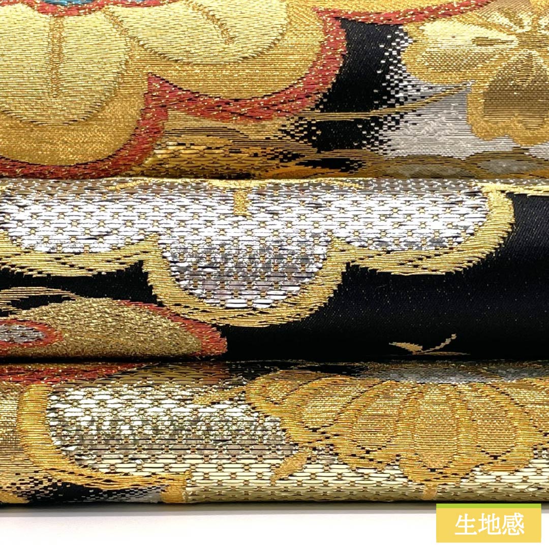 Formal black obi, pure silk, S-rank, Matsushima Orimono, cherry blossom pattern, 428cm long, six-fold hem, for furisode. Product code: 1123015752310