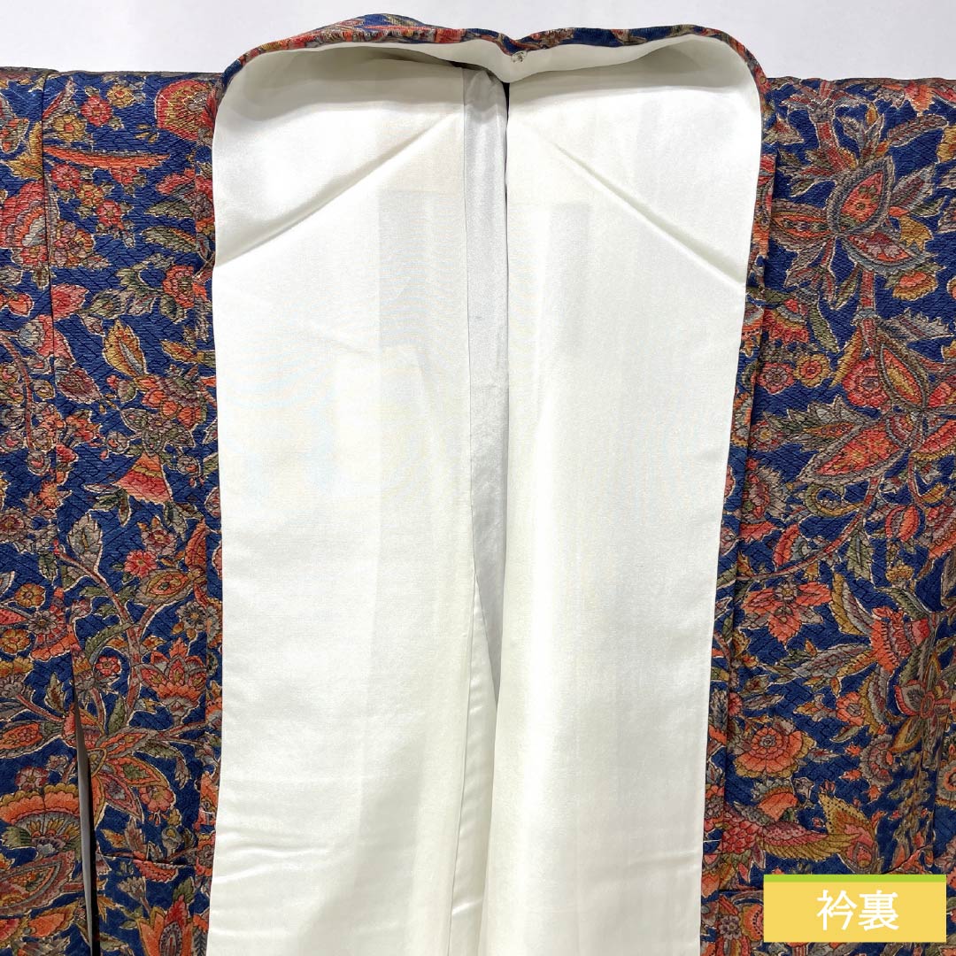 Komon (small pattern) silk, S rank, length 161cm, sleeve length 62.5cm, lined, tetsubudou-iro (grape-colored) chintz, navy blue with basting thread, product number 1115007142418