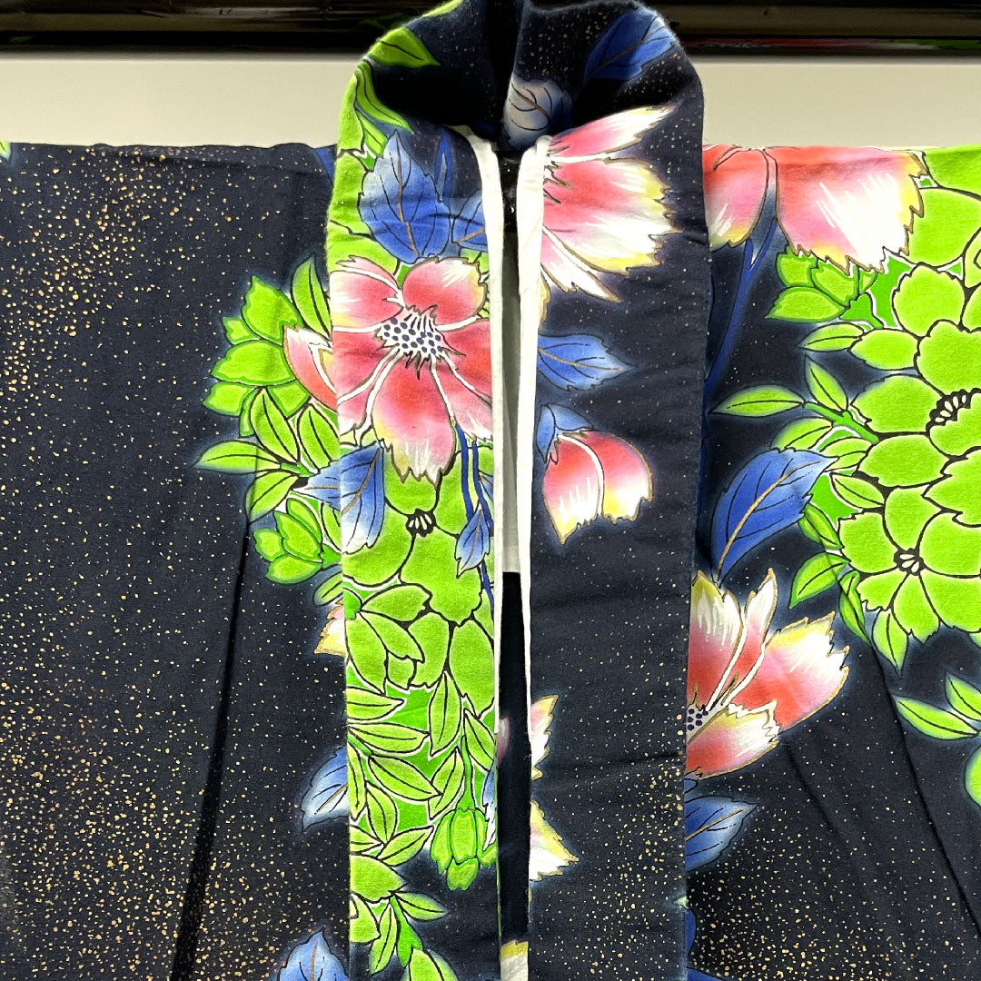 Yukata, floral pattern, cotton, S rank, single layer, length 159.5cm, sleeve length 65cm, black, 1118003332310