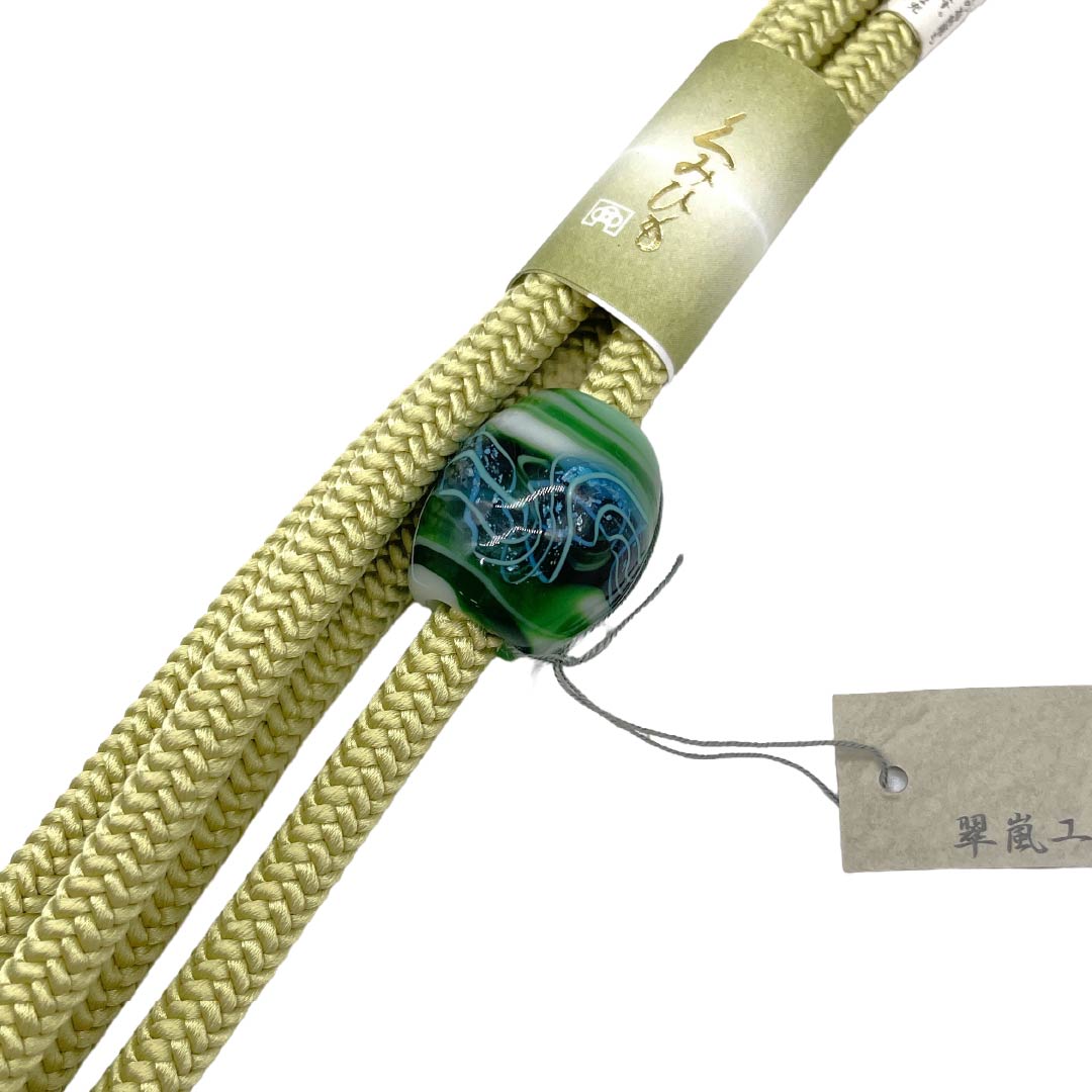 （新古品） 帯締め・帯揚げセット 正絹 NEWランク 利休鼠色（りきゅうねずいろ） 嫩黄色（どんこうしょく） 古典柄 トンボ玉付 長さ約160cm 幅約0.8cm カジュアル 緑系 1141000621319