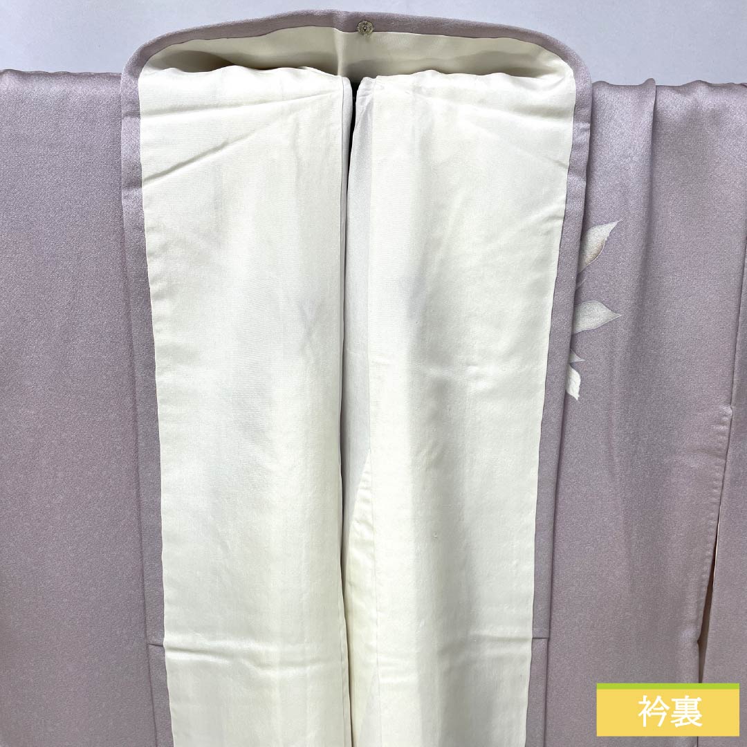 Visiting Kimono, Pure Silk, Grade A, Lined, Length 153.5cm, Sleeve Length 62.5cm, White Plum Blossom Color, Purple Flowers, Item Number: 1112007573220