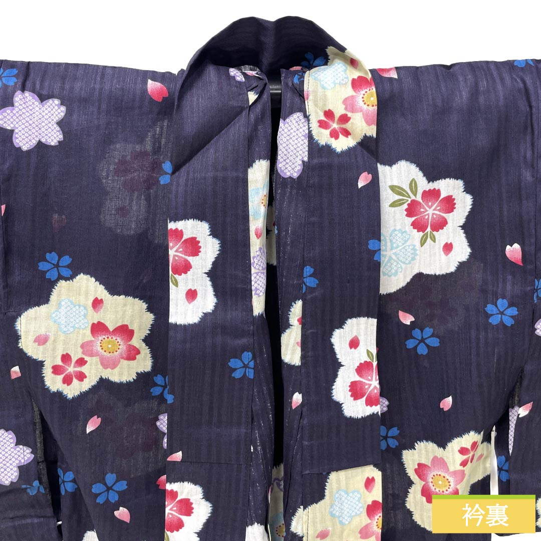 浴衣 木綿 Sランク 身丈165.5cm 裄丈67.5cm 褐色（かちいろ） 桜 型染 単衣 紫系 1118006972520