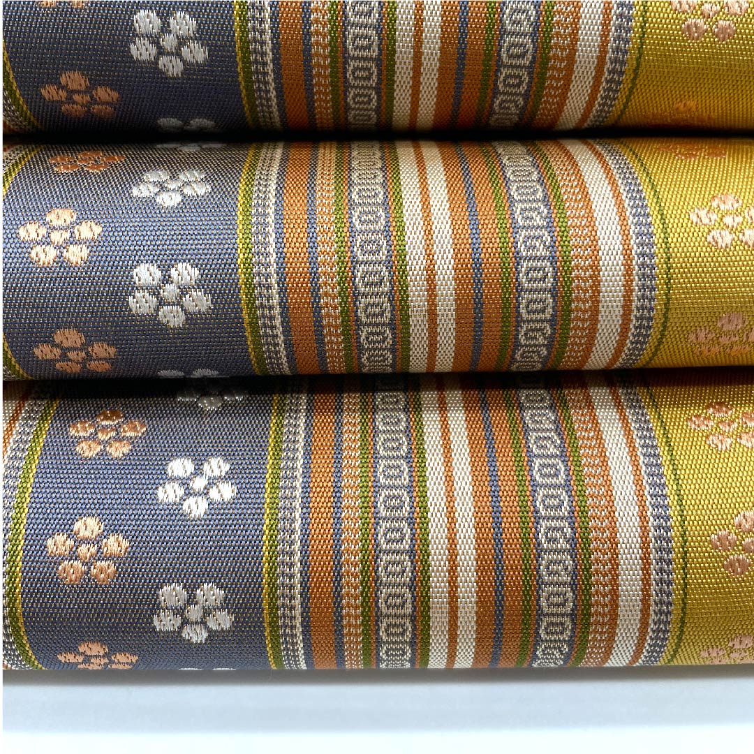 Fukuro Obi, Striped, Floral Pattern, Length 442cm, Pure Silk, A Rank, Full Length, Casual, Gradient Style, 1123005973399