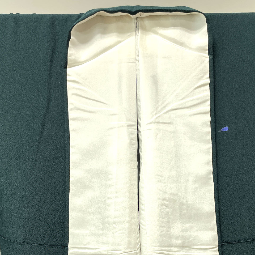 振袖 身丈165cm 裄丈70cm 袷  鉄色 京友禅 花模様  正絹 Aランク 緑系 1113001563519