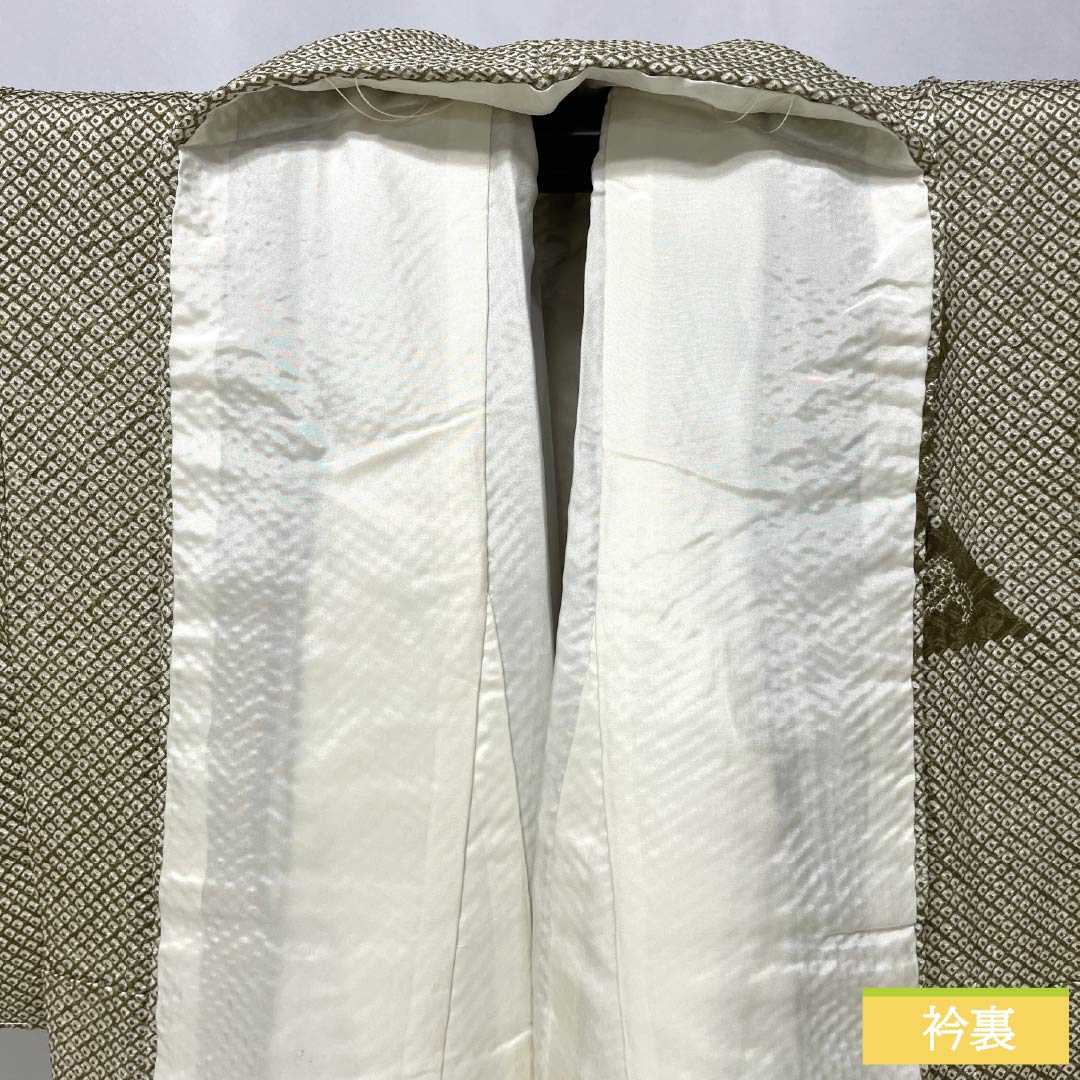 Homongi (formal formal wear), pure silk, A-rank, lined, length 153cm, sleeve length 62.5cm, Senzai-chairo (Chrysanthemum and Flowing Water) pattern, with basting threads, green, product number 1112006753219