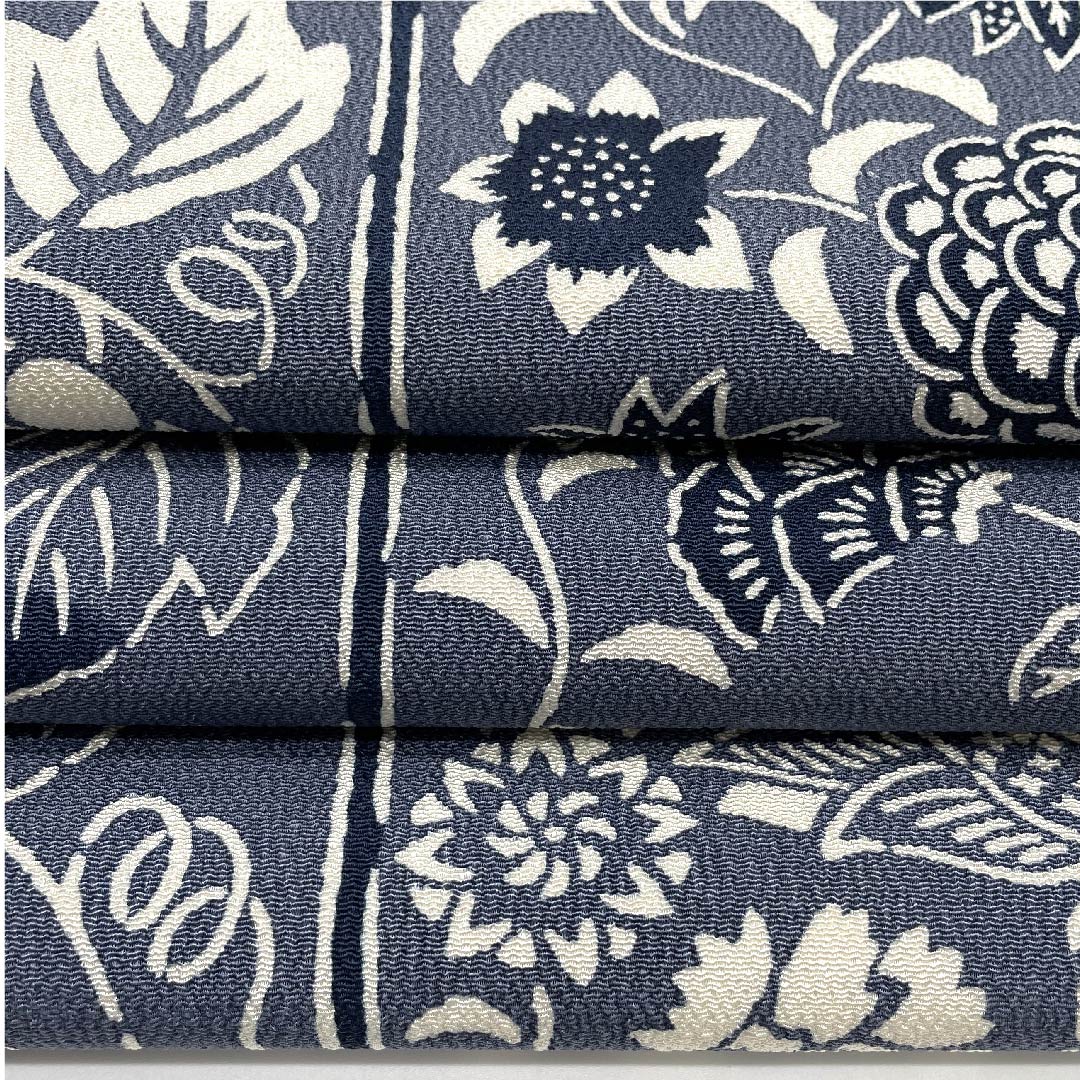 Nagoya obi, tin-colored, Kyoto Bingata, Kuriyama Kobo, flower chintz, grapes, monotone, obi length 374cm, pure silk, S rank, point pattern, casual, gray, 1124005232322, Nagoya tailoring