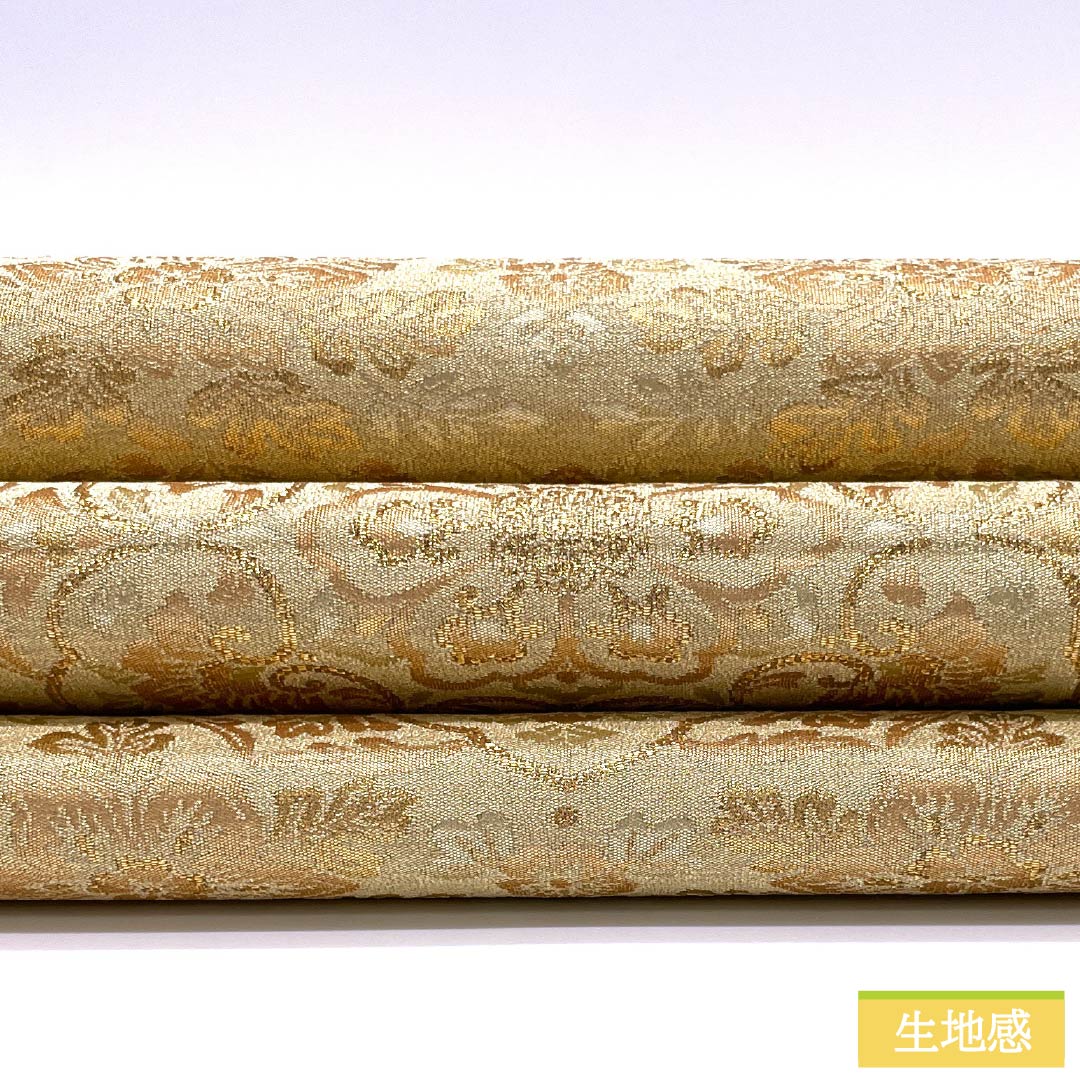 Fukuro Obi, pure silk, for Tomesode, Hosohana, floral pattern, obi length 436cm, S rank, six-pass, formal, gold, 1123013742321