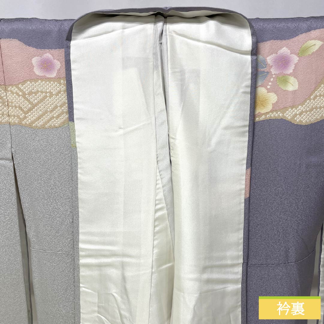 Visiting Kimono, Pure Silk, S Rank, Lined, Length 155cm, Sleeve Length 66cm, Light Gray (Usunezuiro) and Noble Gray (Kizoku Nezuiro) with Kyoto Yuzen Pattern and Floral Design, Gray Tones, Product Number: 1112006312322