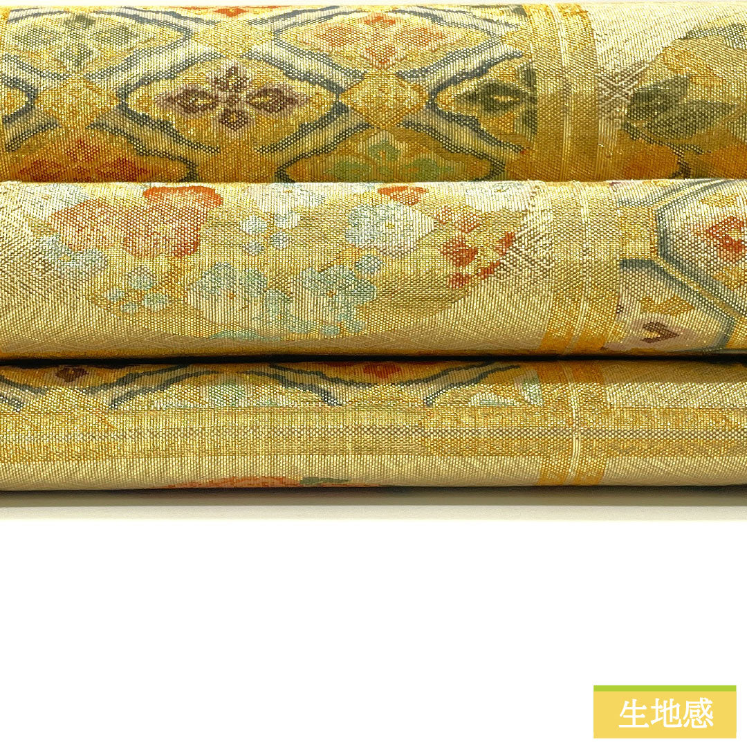 Formal obi, Saga Nishiki silk, A-rank, ceiling painting, 430cm long, six-fold, gold-tone finish, for formal wear, 1123016863321