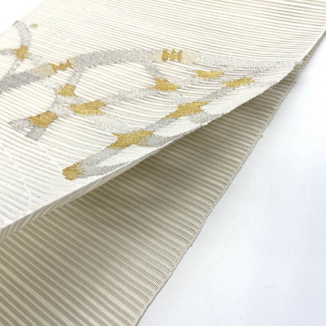 Nagoya obi, pure silk, off-white, summer obi, bamboo fence, hidden placket, obi length 370cm, S rank, point pattern, formal, cream, 1124008322315, pine needle style