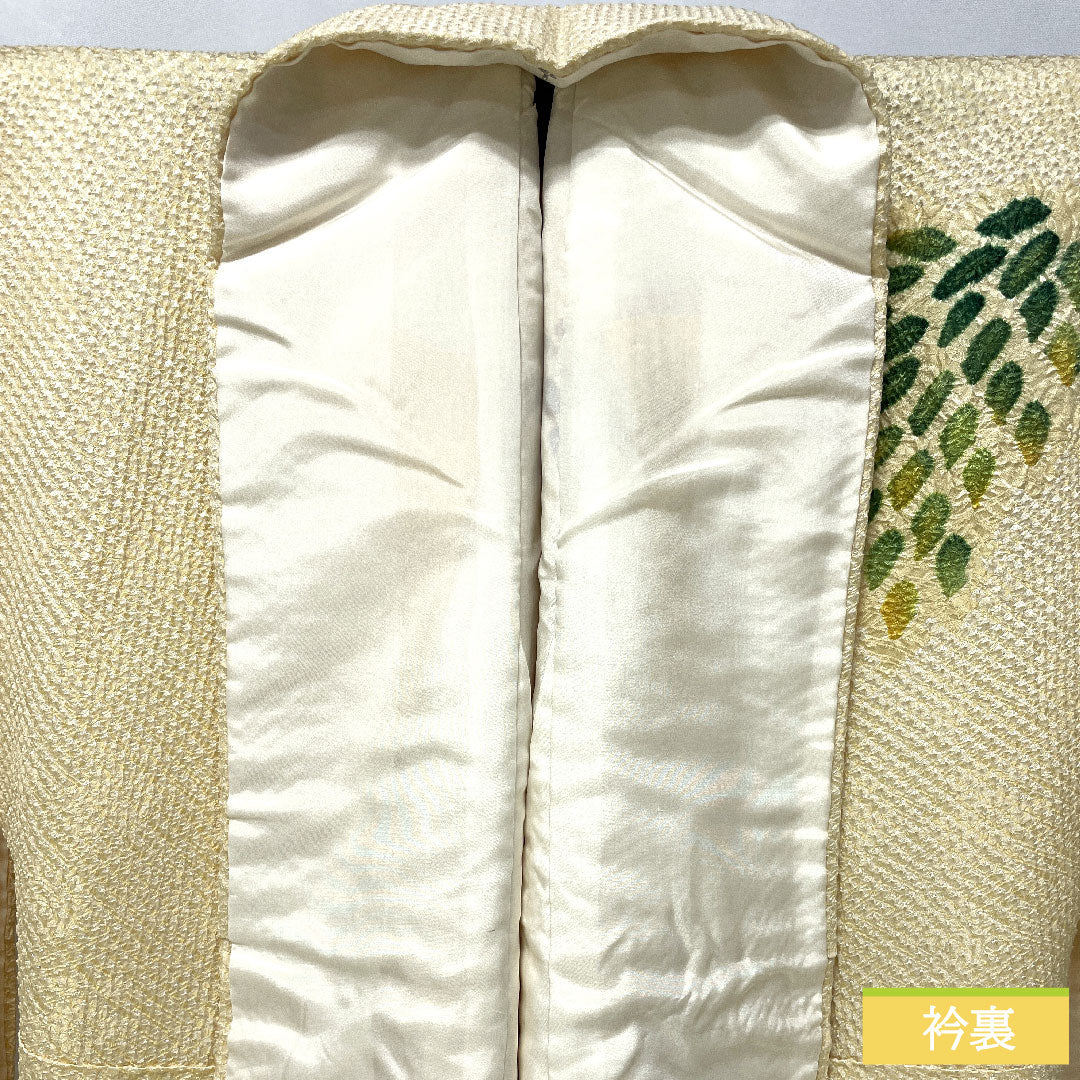 Homongi, pure silk, lined, length 160.5cm, sleeve length 64.5cm, pale yellow, all-dyed, abstract pattern, S rank, yellow, 1112005552423