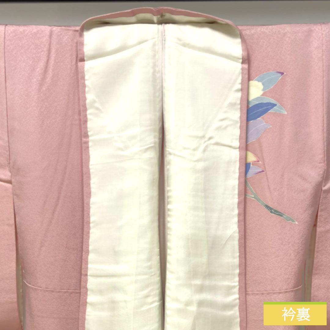 Homongi, pure silk, lined, length 155cm, sleeve length 63.5cm, Gosho-zomeiro, floral pattern, A rank, pink, 1112004223313
